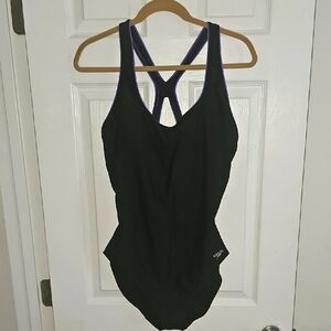 NWOT Speedo Women's Black One-Piece Swimsuit Trimmed in Purple